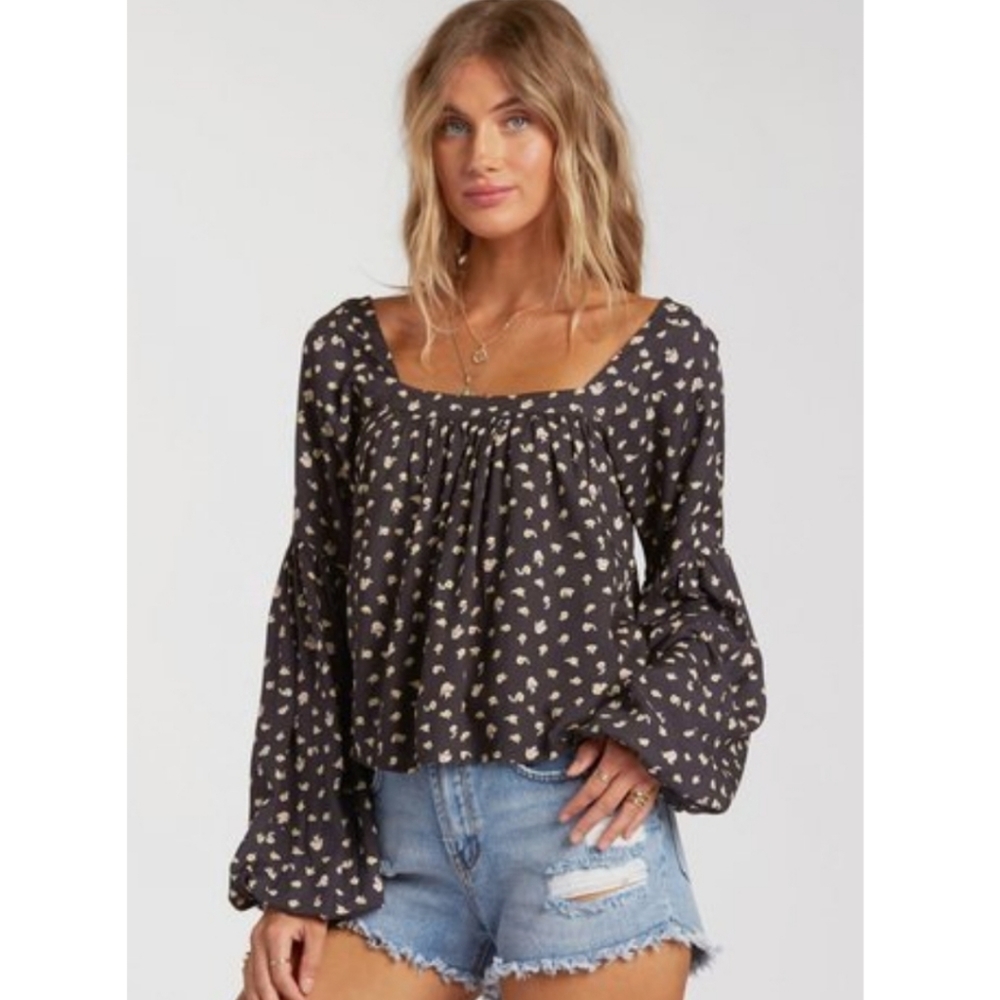 Billabong Black Floral Long Sleeve Top